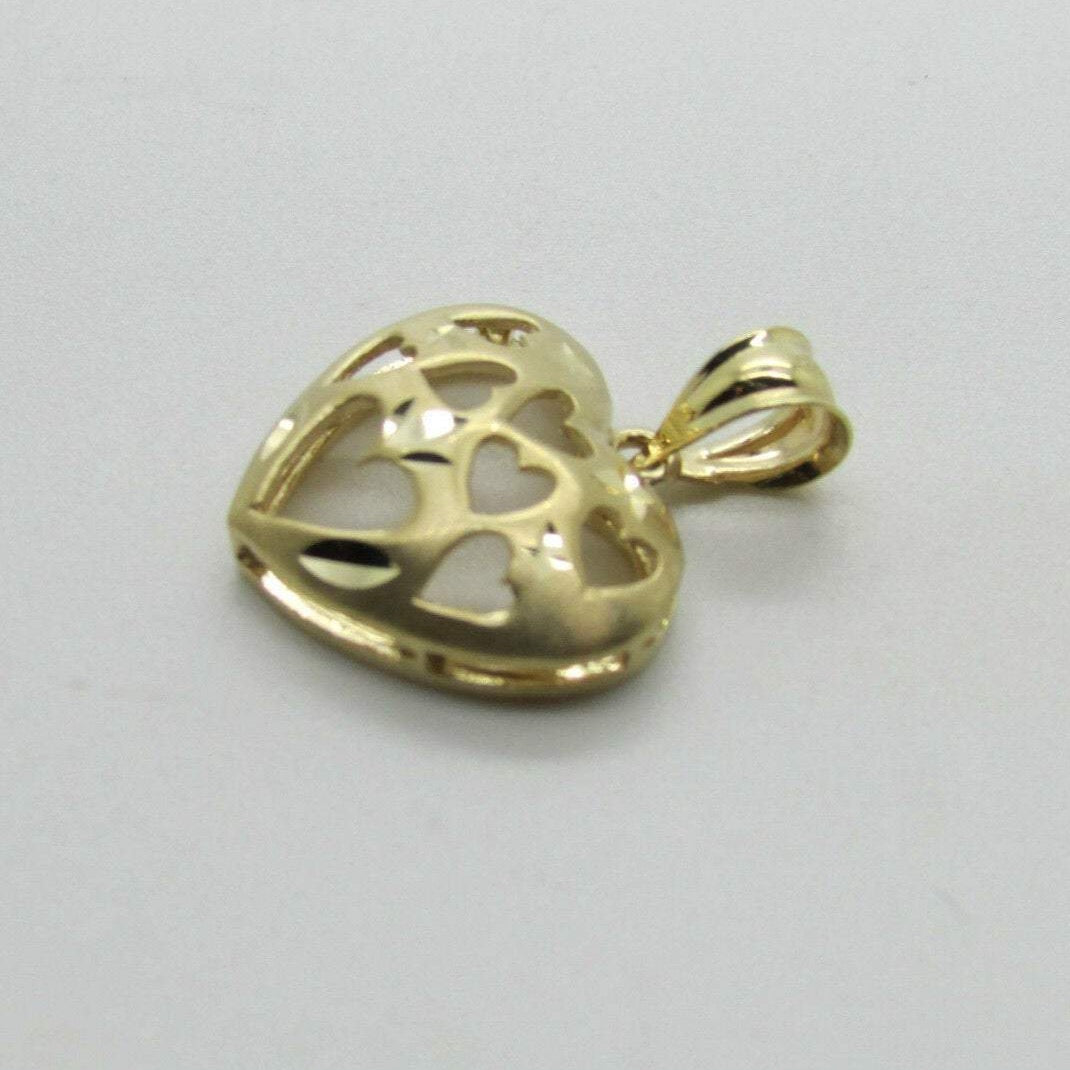 14K Pretty Yellow Gold Diamond Cut Heart Within Hearts Pendant 2 Grams