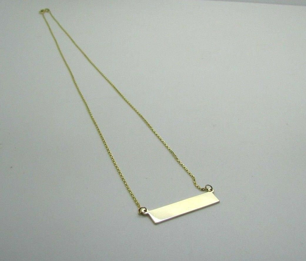 14K Yellow Gold Short Horizontal Bar Pendant 18&quot; 2.8 Grams