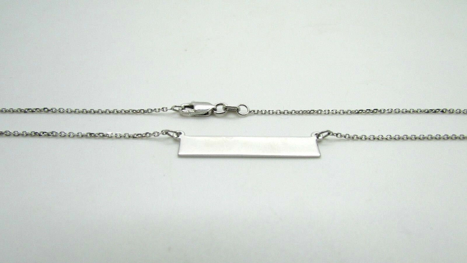 14K White Gold Long Horizontal Bar Pendant 18&quot; 2.8 Grams