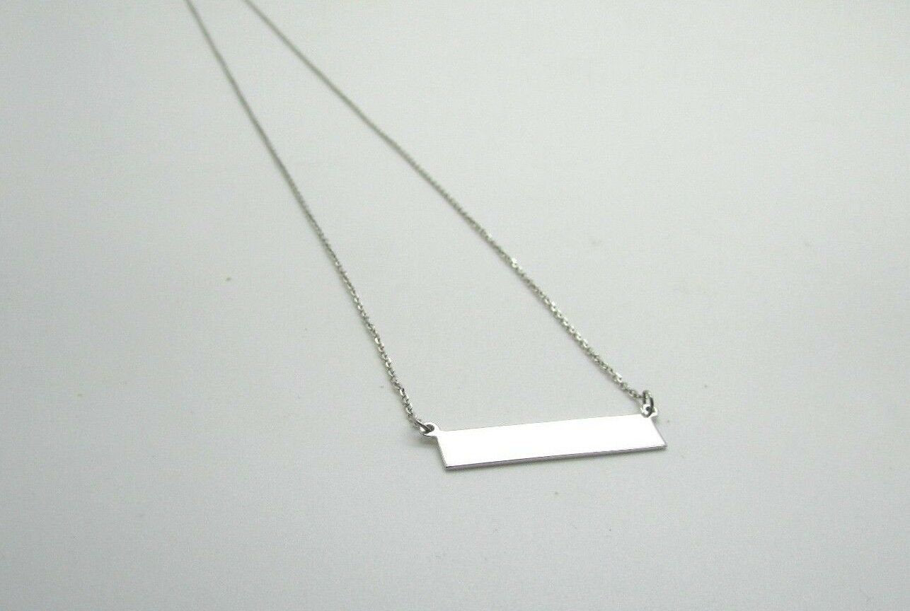 14K White Gold Long Horizontal Bar Pendant 18&quot; 2.8 Grams