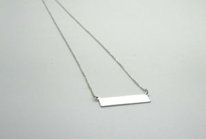 14K White Gold Long Horizontal Bar Pendant 18&quot; 2.8 Grams