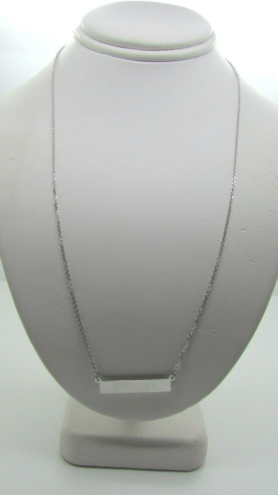14K White Gold Long Horizontal Bar Pendant 18&quot; 2.8 Grams