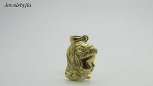 14K Pretty Yellow Gold Heart Detailed Face Of Girl With Bow Pendant 2.3 Grams