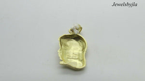 14K Pretty Yellow Gold Heart Detailed Face Of Girl With Bow Pendant 2.3 Grams