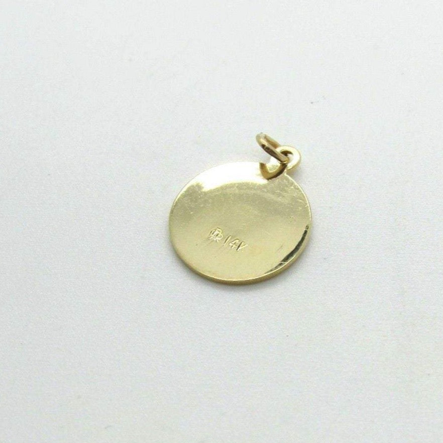 14K Pretty Yellow Gold Sacred Heart Of Jesus Have Mercy On Us Pendant