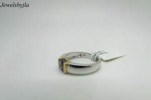14K Two Tone Gold Pretty Round Shape Amethyst Ladies Ring 3.9 Grams