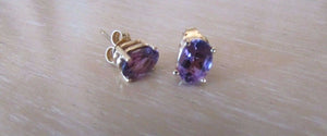 14K Pretty Yellow Gold Oval Amethyst Stud Earrings 1.3 Grams 1.48 Cts