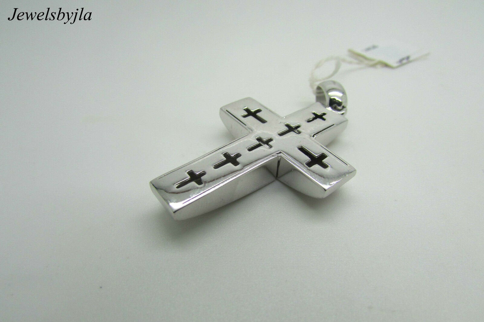14K White Gold Thick Cross Pendant With Cut Out Cross Designs On Back 7.9 Grams