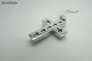 14K White Gold Thick Cross Pendant With Cut Out Cross Designs On Back 7.9 Grams