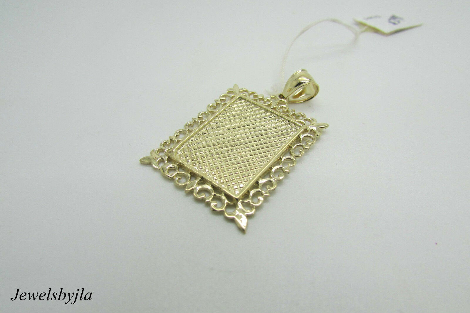 14K Yellow Gold Pretty Square Engraveable Plaque Pendant With Border Design