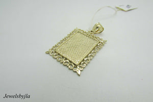 14K Yellow Gold Pretty Square Engraveable Plaque Pendant With Border Design