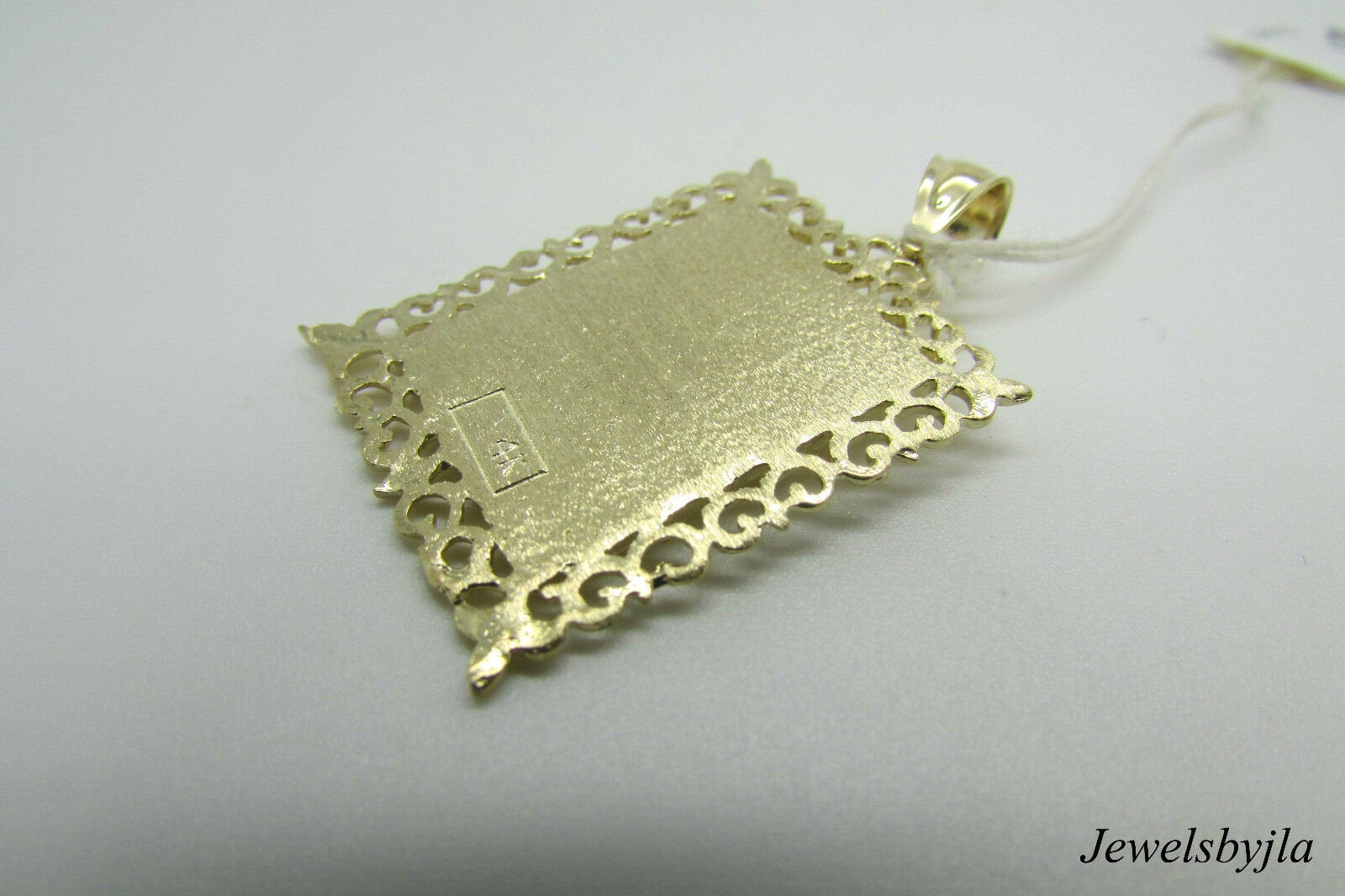 14K Yellow Gold Pretty Square Engraveable Plaque Pendant With Border Design