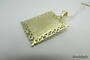 14K Yellow Gold Pretty Square Engraveable Plaque Pendant With Border Design