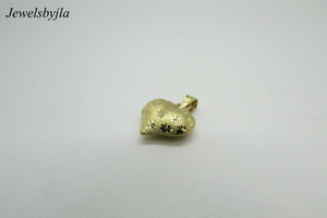 14K Yellow Gold Pretty Puffed Heart Pendant/Charm With Stars 0.75 Grams