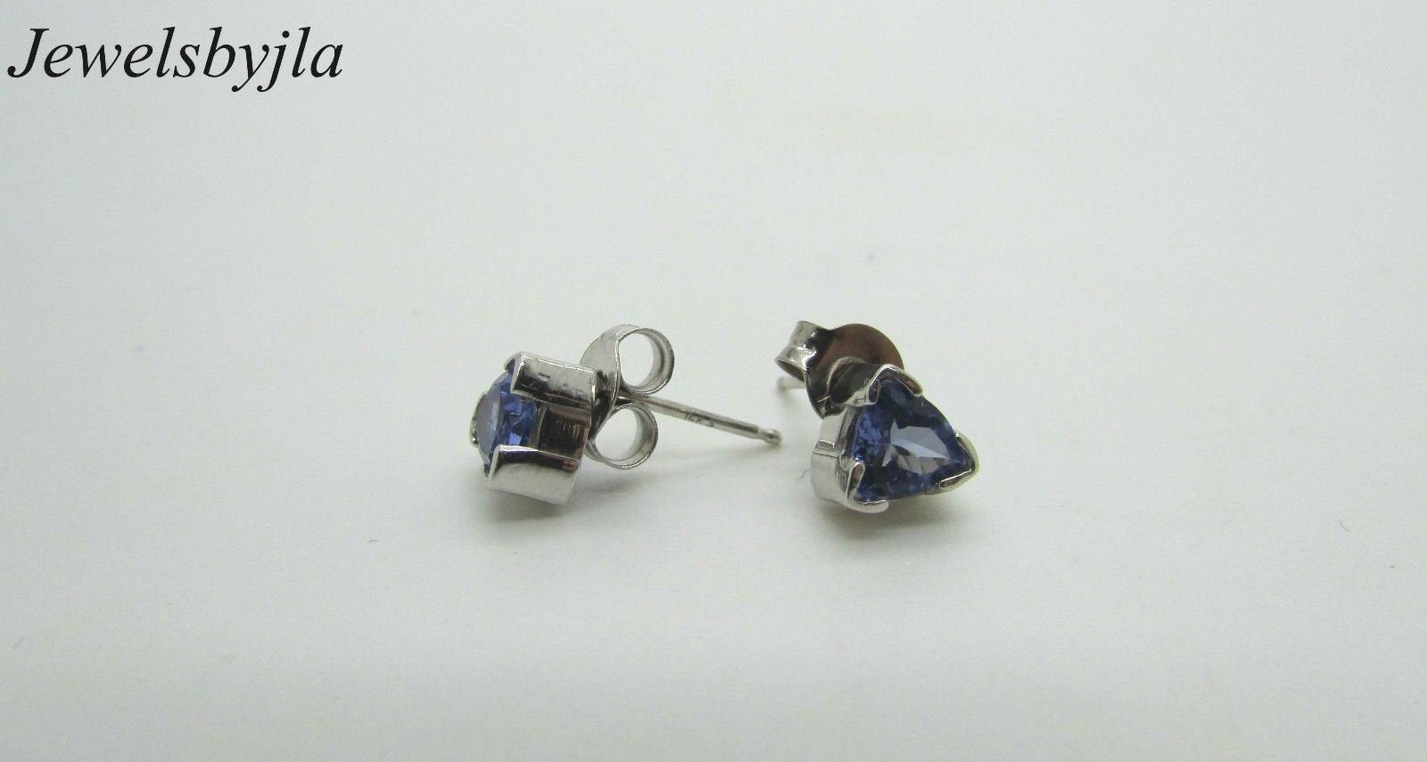 14K Pretty White Gold Trillion Tanzanite Earrings .75 Cts