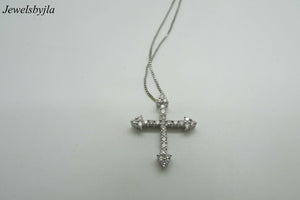 18K Pretty White Gold Diamond Cross Pendant With Arrow Shape Sides 0.54 Cts