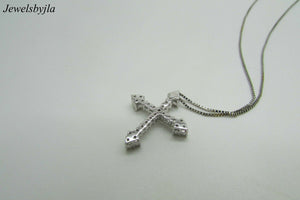 18K Pretty White Gold Diamond Cross Pendant With Arrow Shape Sides 0.54 Cts