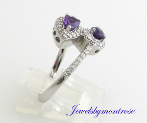 14K Pretty White Gold Ring With Pear Shape Purple Amethyst And Diamond 1.19Cts