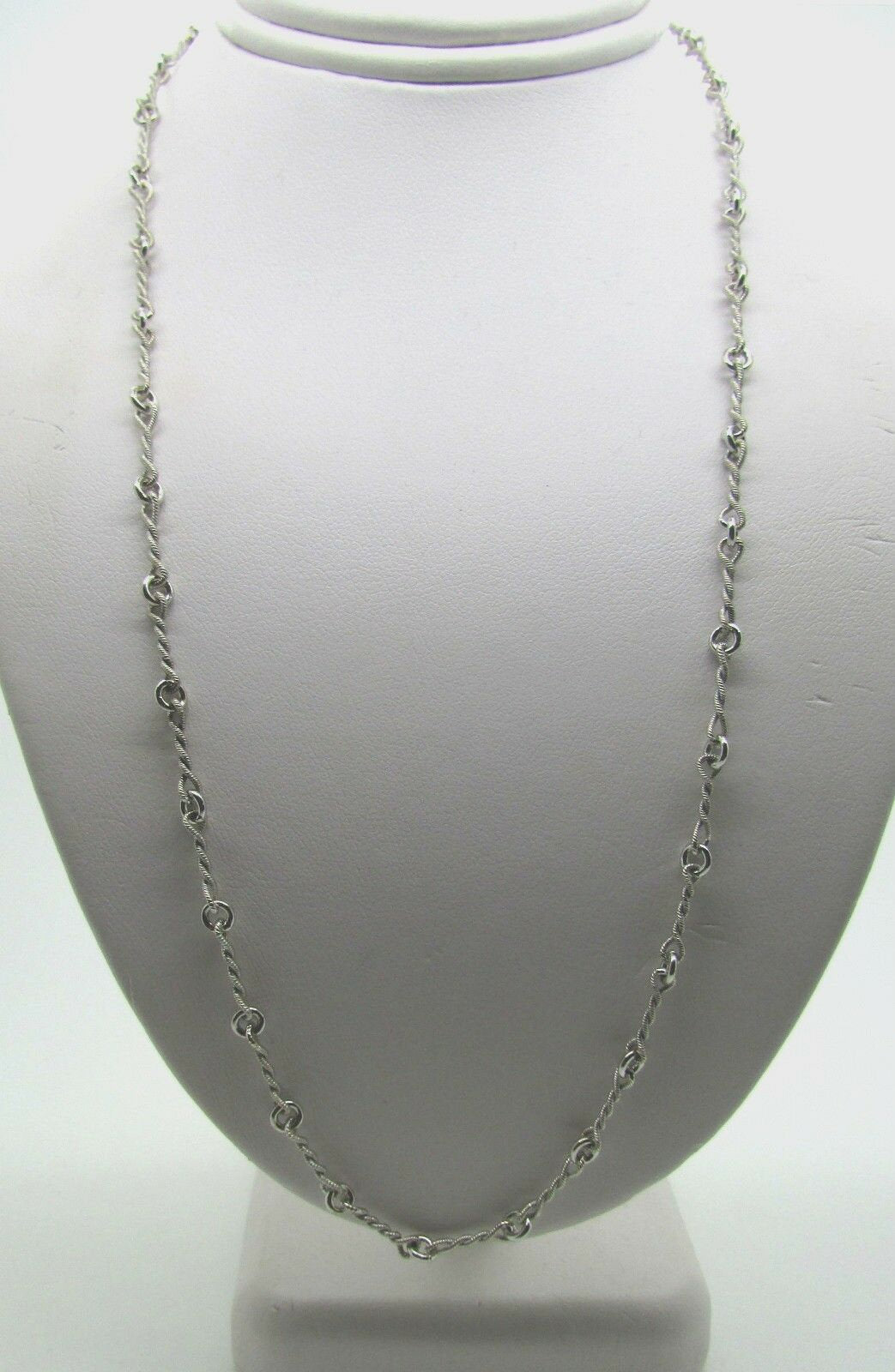 14K Pretty White Gold Twisted Link Chain With Circle Knots 9 Grams 18&quot; Italy