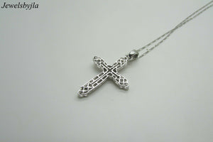 14K White Gold Thick Cross Pendant X Design In Middle With Round Diamonds 1 Ct