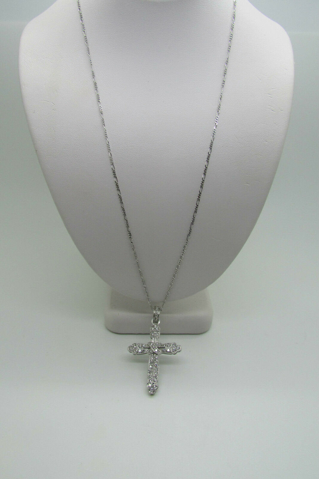 14K White Gold Thick Cross Pendant X Design In Middle With Round Diamonds 1 Ct