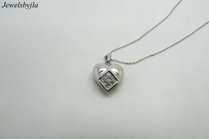 18K White Gold Pretty Puffed Heart Pendant With Princess Cut Diamonds 0.26 Cts