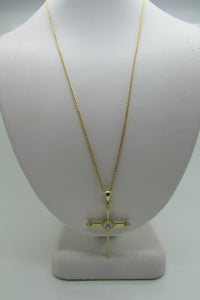 14K Pretty Yellow Gold Cross With Round And Princess Cut Diamonds 0.22 Cts