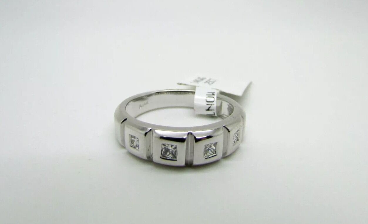 14K White Gold Ladies Ring Band With Princess Cut Diamonds 4.6 Grams On Sale!