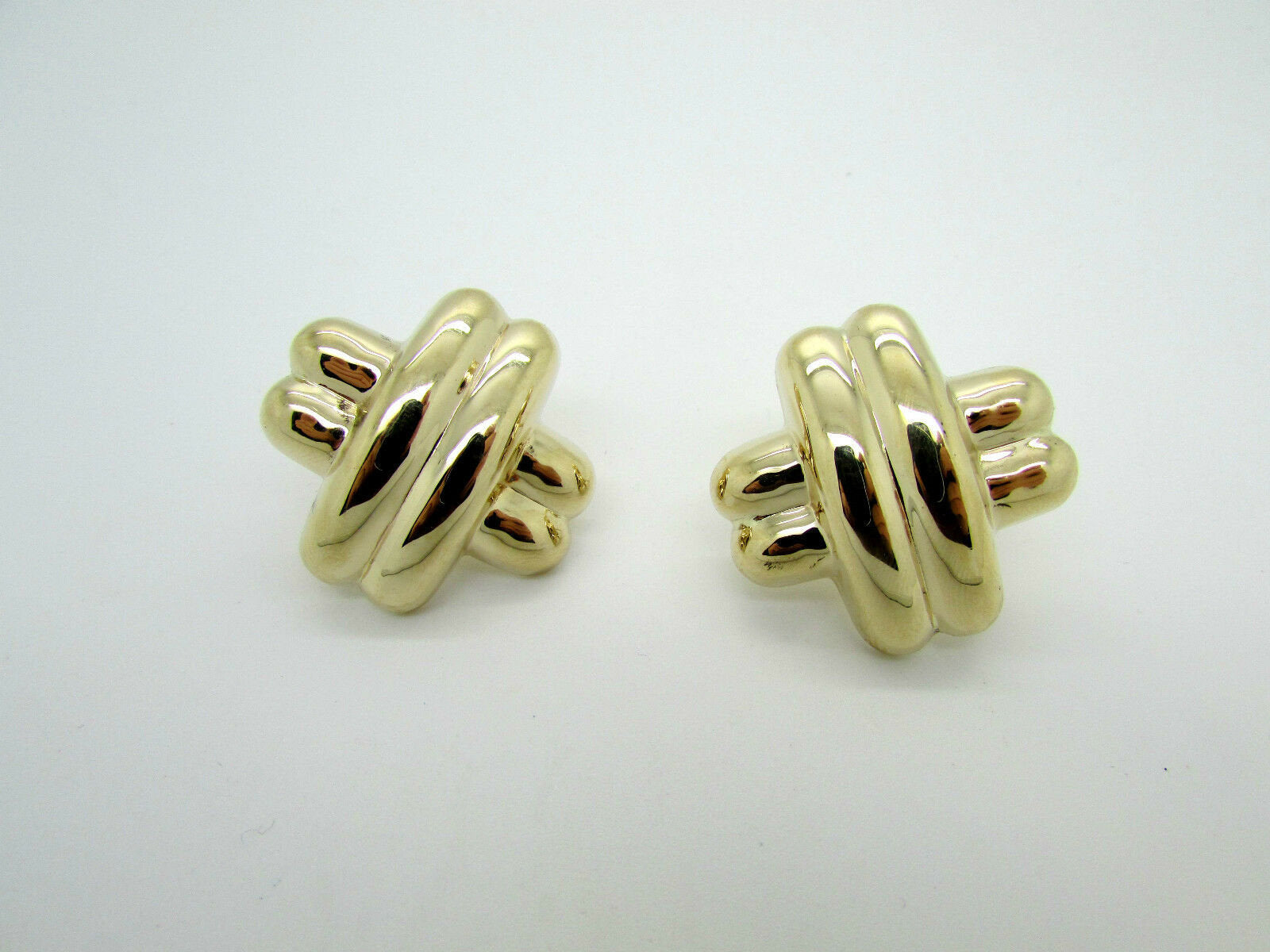 14K Pretty Yellow Gold Puffed 3-D Thick Cross Style Earrings 9 Grams