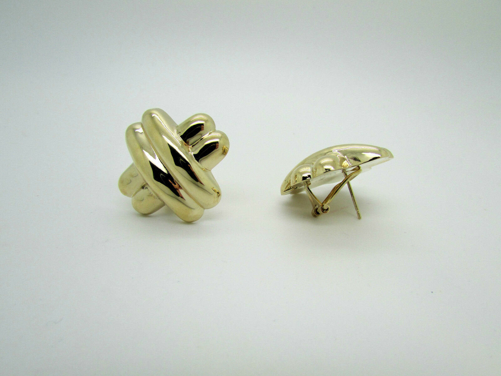 14K Pretty Yellow Gold Puffed 3-D Thick Cross Style Earrings 9 Grams