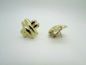 14K Pretty Yellow Gold Puffed 3-D Thick Cross Style Earrings 9 Grams