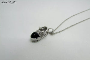 14K White Gold Pretty Onyx Shoe Charm Pendant With Diamonds .10 Cts 3.6 Grams