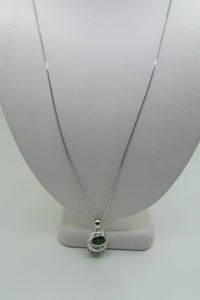 14K Pretty White Gold Emerald Stones Shoe Pendant With Round Diamonds .52 Cts