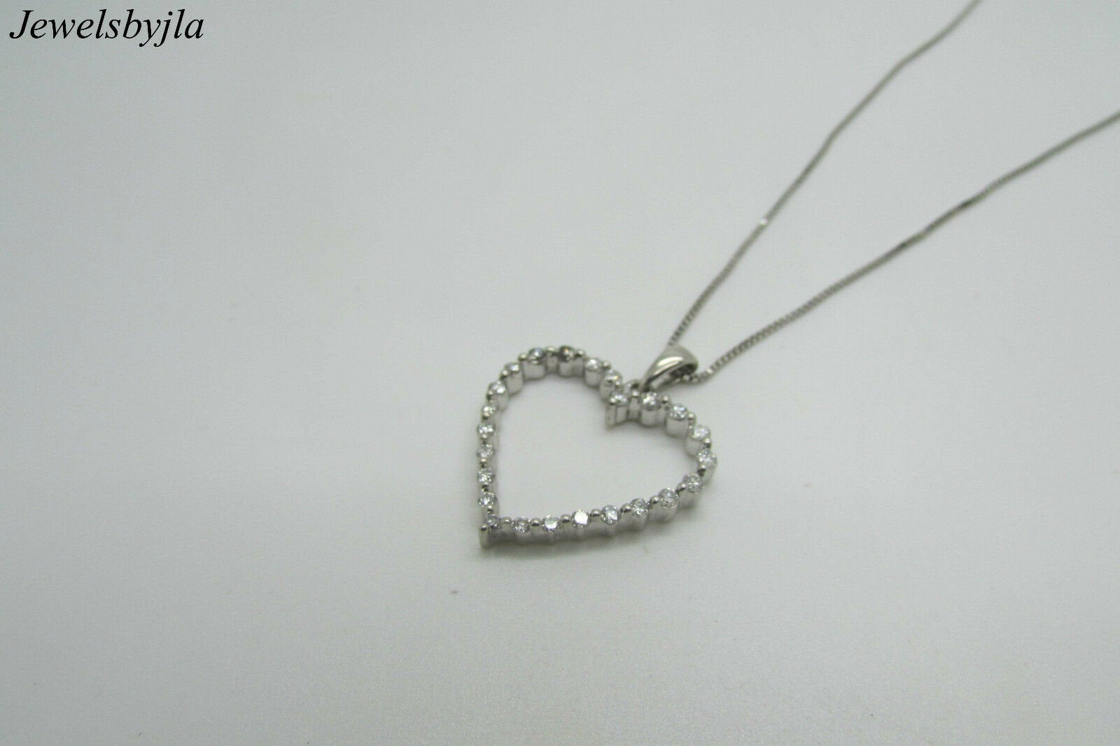 14K Pretty White Gold Thin Open Heart Pendant With Round Diamonds 0.50 Cts
