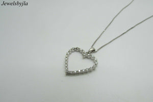 14K Pretty White Gold Thin Open Heart Pendant With Round Diamonds 0.50 Cts