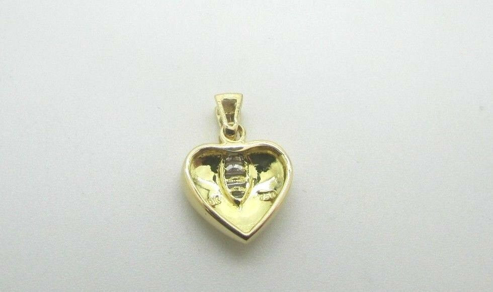 14K Pretty Yellow Gold Polished Heart Pendant With 6 Tapered Baguettes 2 Grams