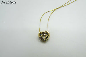 14K Yellow Gold Pretty Heart Pendant With Sapphire Stones And Diamond 0.34 Cts