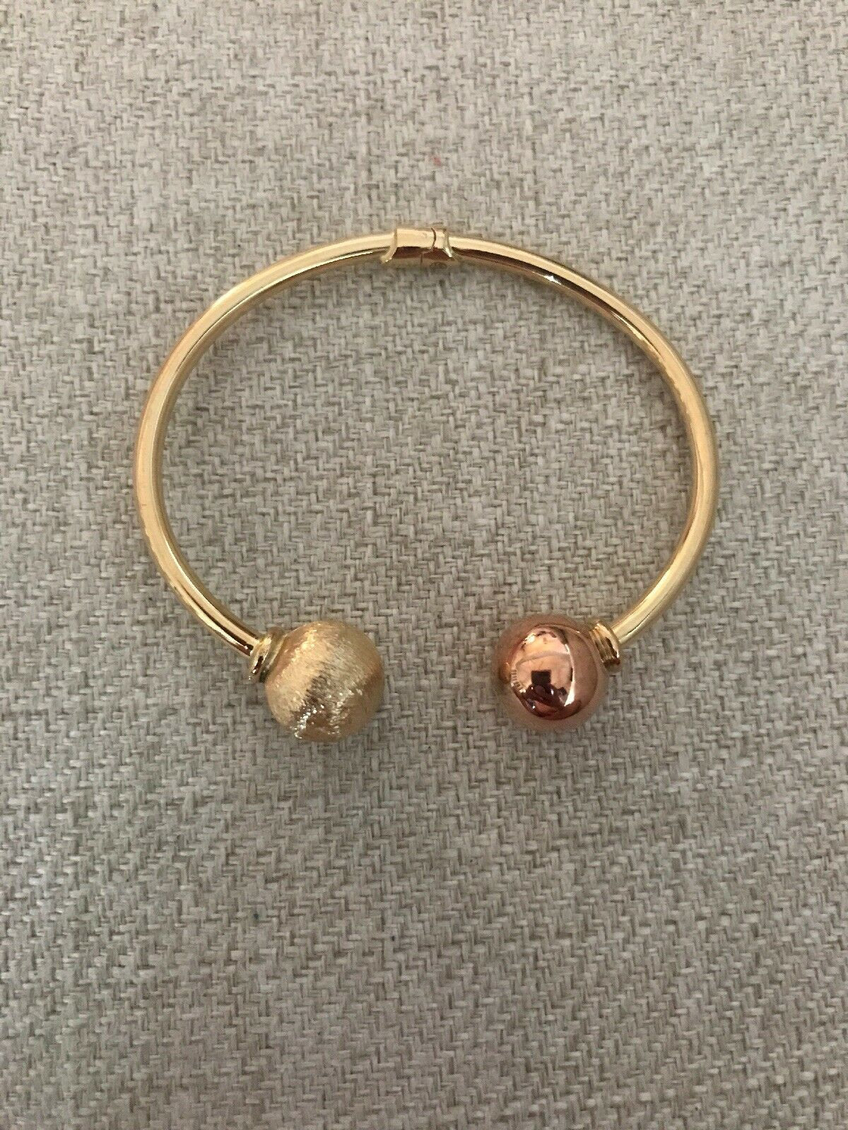 14K Pretty Two Tone Yellow Gold W/ Rose Gold Polished Cuff Bracelet With 2 Balls