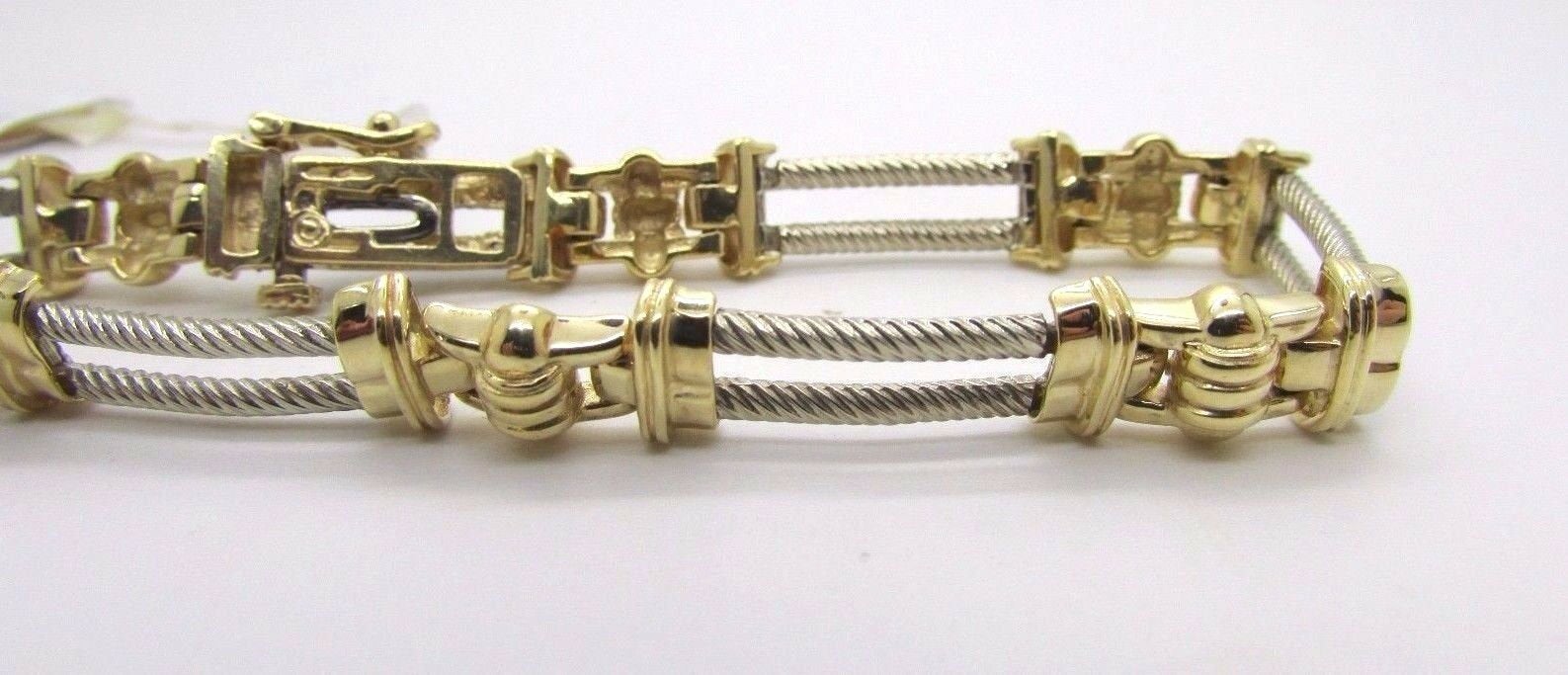 14K Two Tone Beautiful Men&#39;s Rope And Link Bracelet 25.4 Grams
