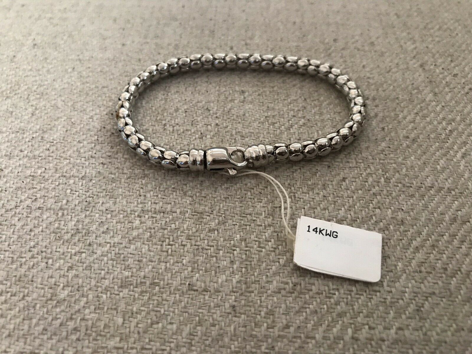 14K Pretty White Gold Popcorn Chain Style Bracelet 9.8 Grams