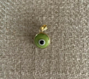 14K Pretty Yellow Gold Green Circle Evil Eye Pendant