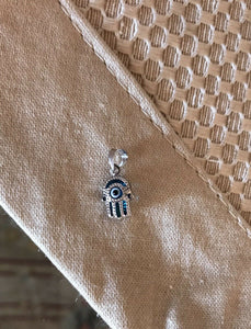 14K Pretty White Gold Blue Evil Eye Hamsa Hand Pendant