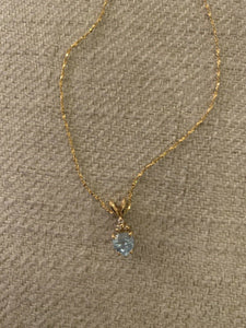14K Pretty Yellow Gold Heart Shaped Aquamarine Pendant With Chain .85 Cts