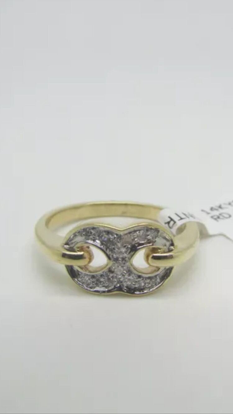 14K Pretty Yellow Gold Thick Infinity Ladies Ring With Round Diamonds .23 Cts