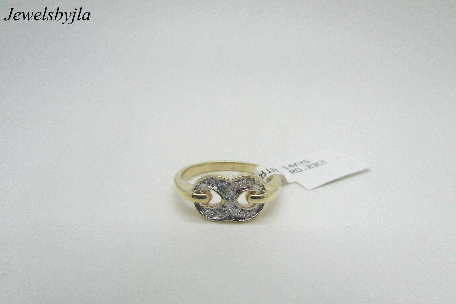 14K Pretty Yellow Gold Thick Infinity Ladies Ring With Round Diamonds .23 Cts
