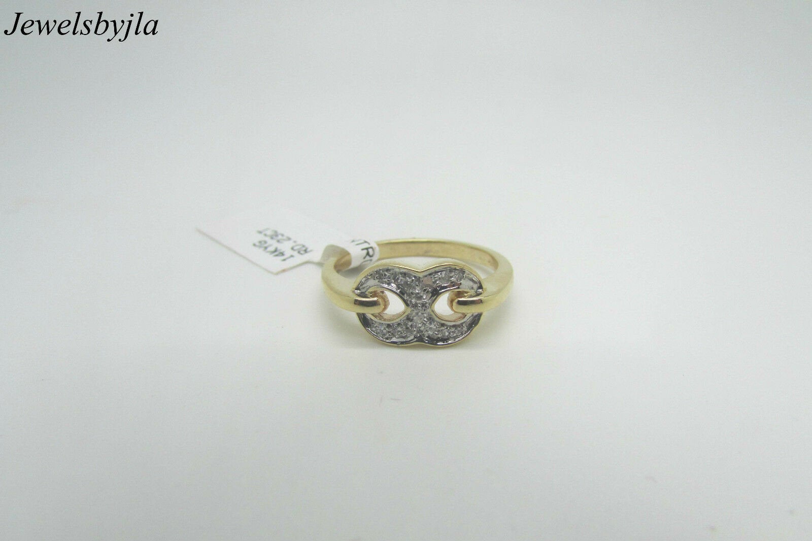 14K Pretty Yellow Gold Thick Infinity Ladies Ring With Round Diamonds .23 Cts