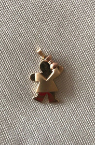 14K Pretty Yellow Gold Little Girl Charm Pendant Pink Bow On The Head 3.8 Grams