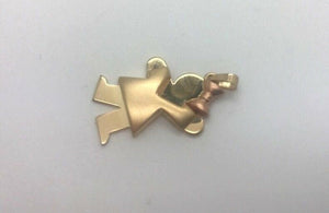 14K Pretty Yellow Gold Little Girl Charm Pendant Pink Bow On The Head 3.8 Grams