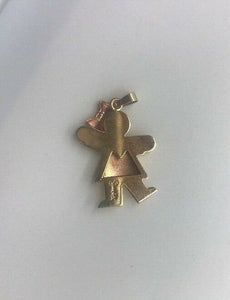 14K Pretty Yellow Gold Little Girl Charm Pendant Pink Bow On The Head 3.8 Grams