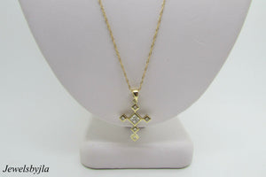 14K Pretty Yellow Gold Cross Pendant With Princess Cut Diamonds 0.35 Cts